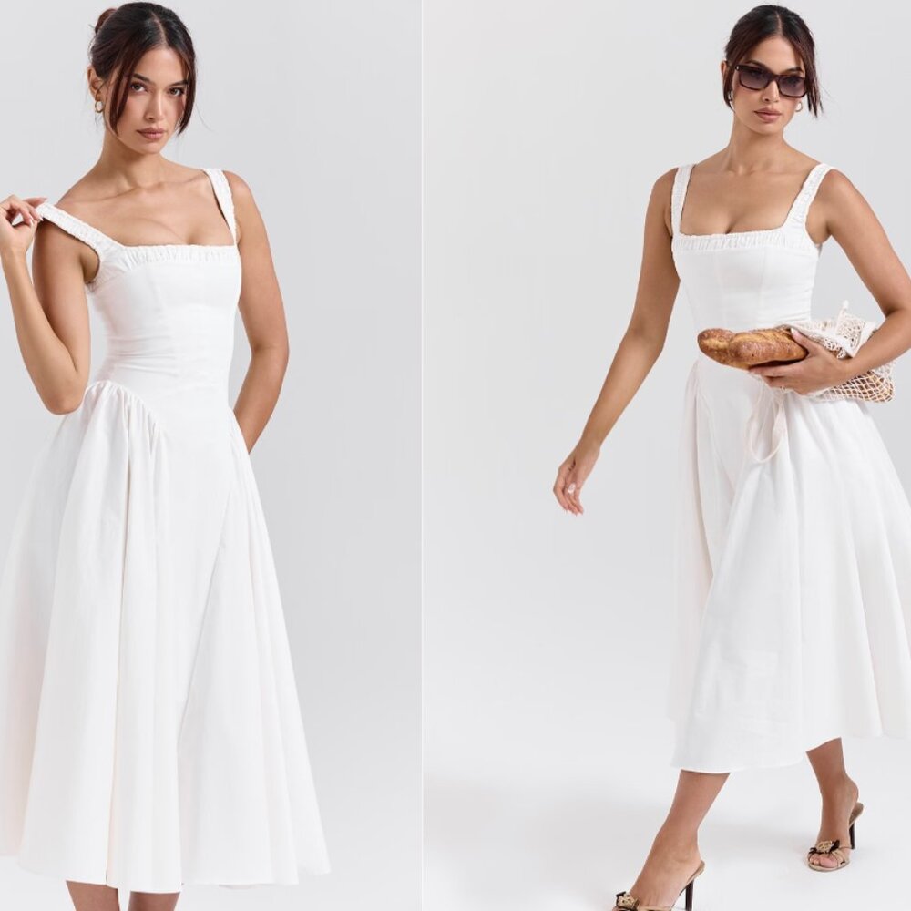 HOUSE OF CB 'Dorothy' White Cotton Midi Sundress NWOT - Picture 1 of 9